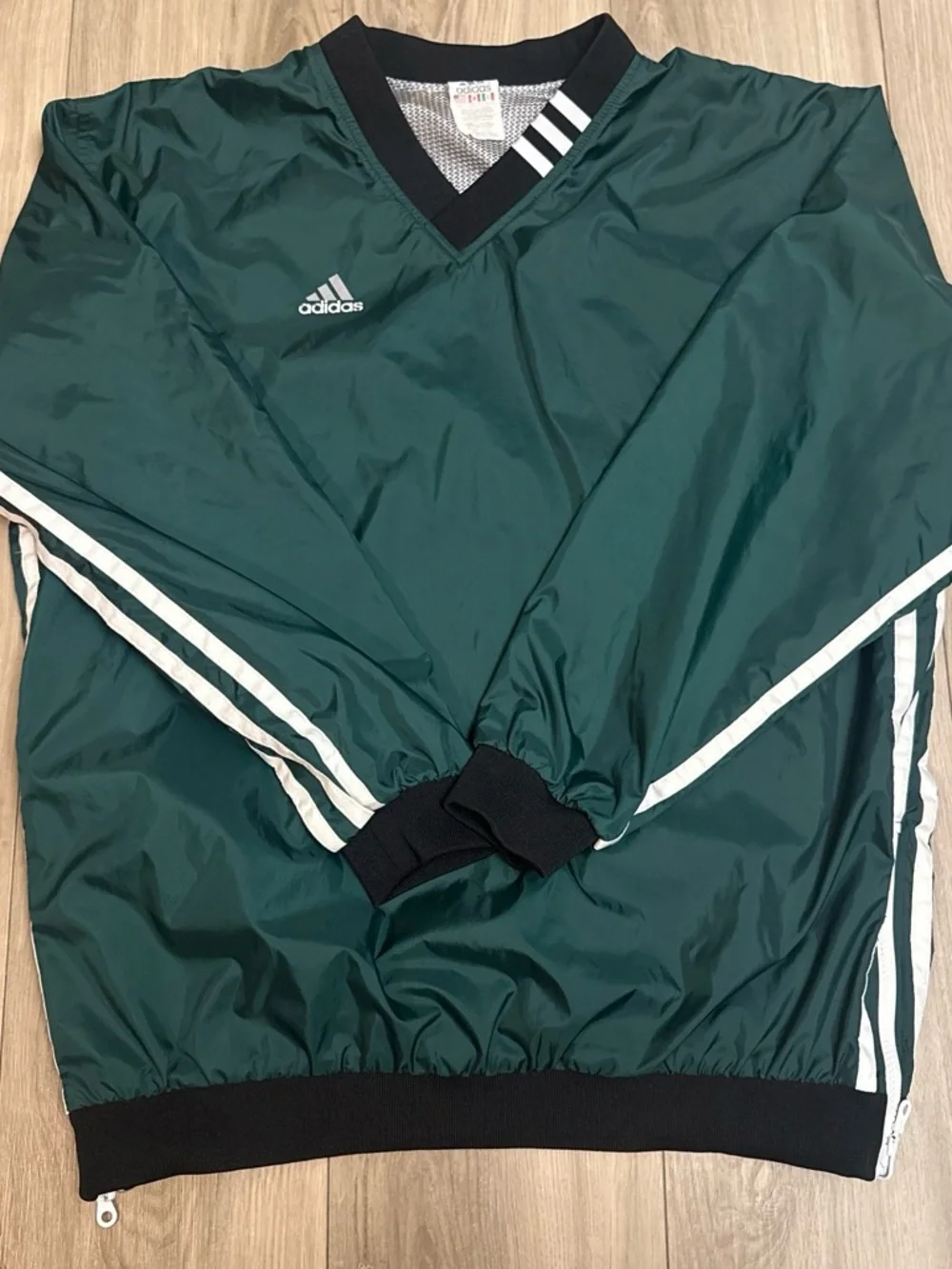 Adidas Dark Green Pullover Windbreaker with White Stripes